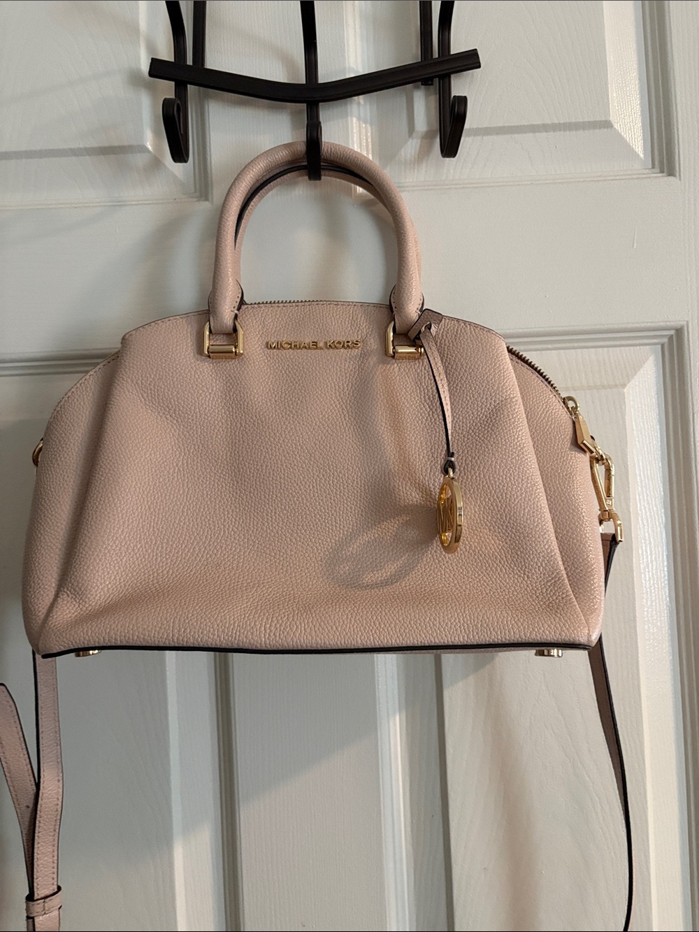 Michael Kors Pale Pink Pebbled Leather Satchel with Gold Hardware